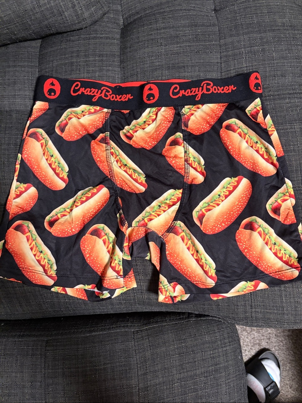 CrazyBoxer Men’s Black Boxer Briefs with Hot Dog Print